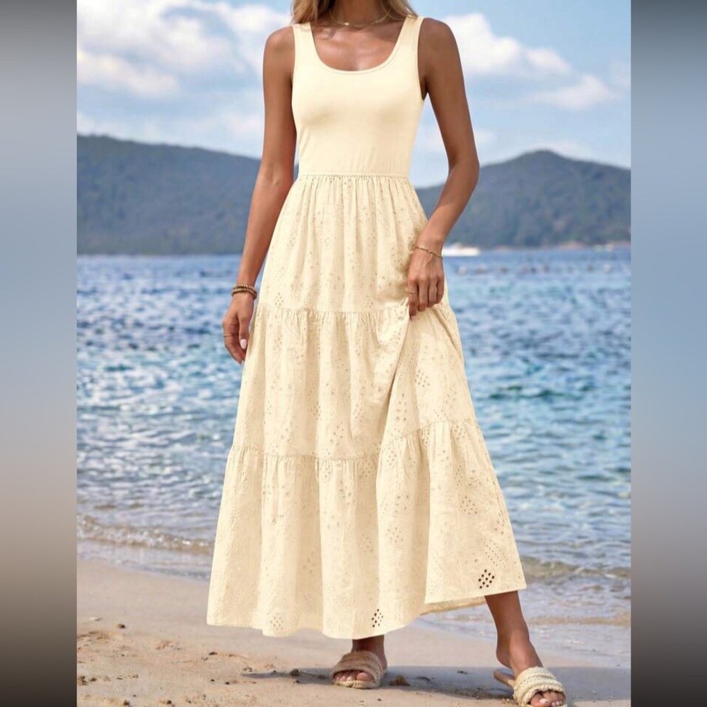 Apricot Tiered Eyelet Maxi Dress - Women